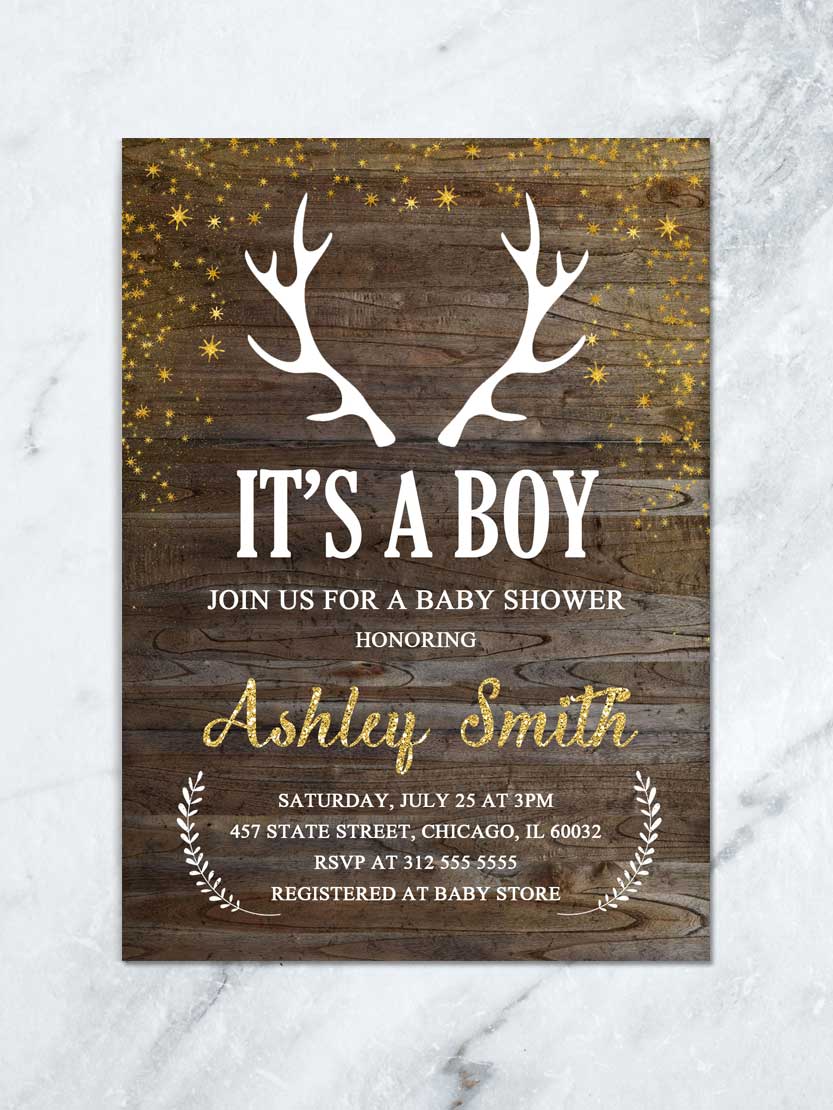 BUCK BABY SHOWER INVITE, BOY RUSTIC BABY SHOWER INVITATION, IT’S A BOY BABY INVITATION, WOOD BABY PRINTABLE, WOODLAND BABY PARTY INVITE