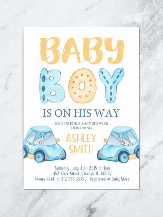 Watercolor Travel Themed Baby Shower Invitations