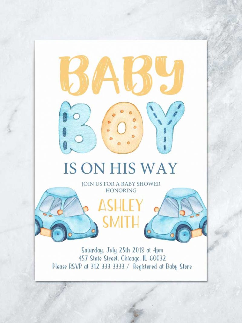 Watercolor Travel Themed Baby Shower Invitations