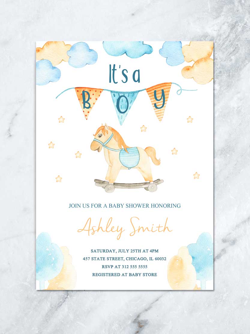 Its a Boy Baby Shower Printable Invitation With Wood ...