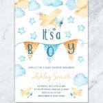 AIRPLANE BABY SHOWER PRINTABLE INVITATION, TRAVEL THEME BABY INVITE, AVIATION BABY SHOWER, AIRPLANE BIRTHDAY PARTY