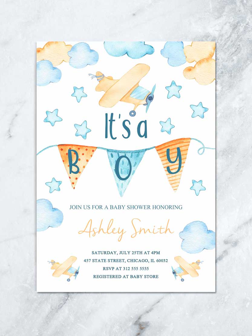 Airplane Baby Shower Printable Invitation Travel Theme Baby Invite