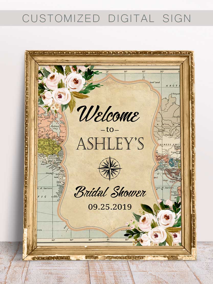 Map Travel Theme Home Decor Bridal Shower Sign Instant-Download! Party Sign Printable Say YES to New Adventures Wedding Sign
