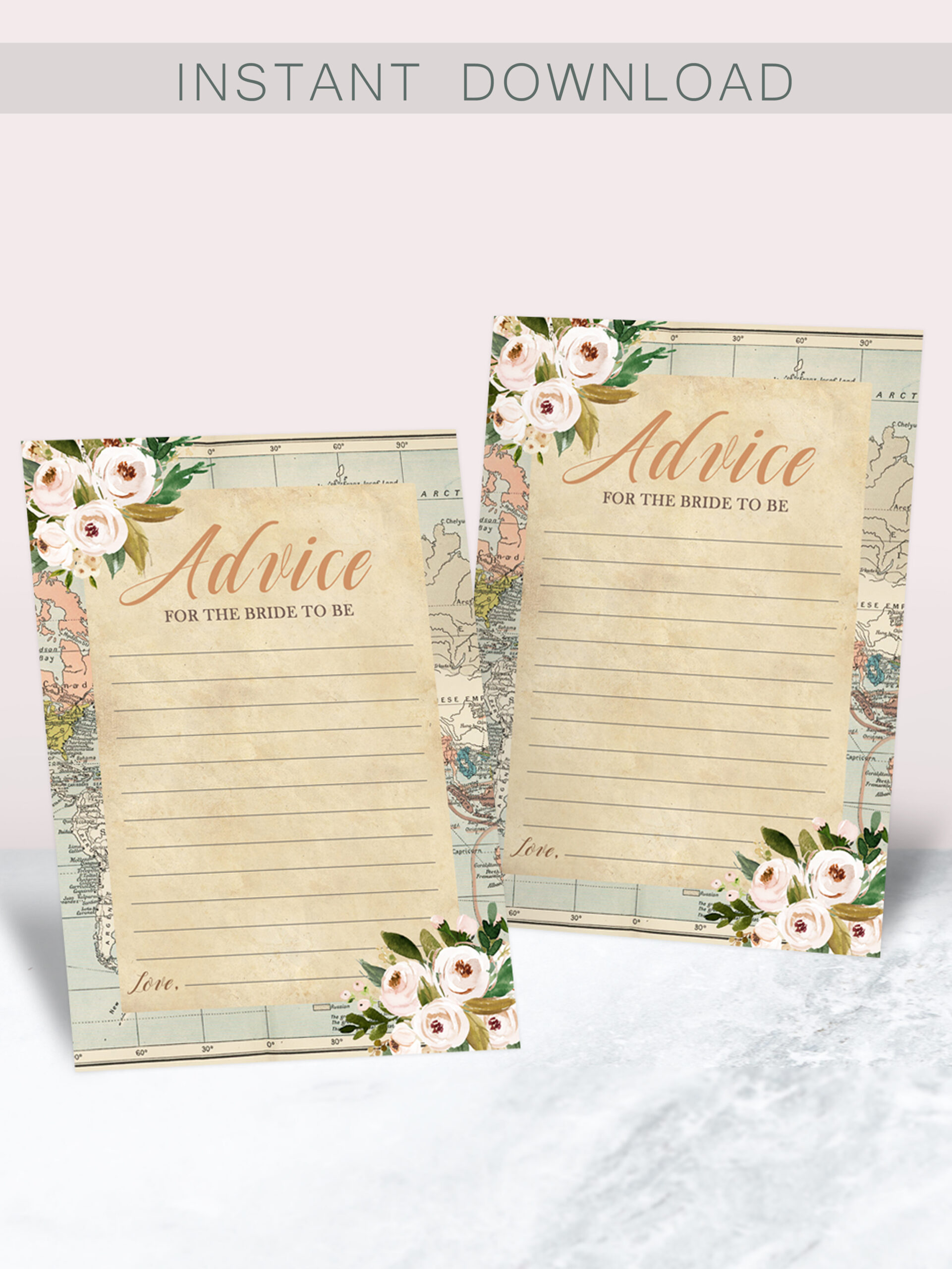 TRAVEL WORLD MAP BRIDAL SHOWER GAME, ADVICE FOR THE BRIDE MESSAGE NOTE CARD