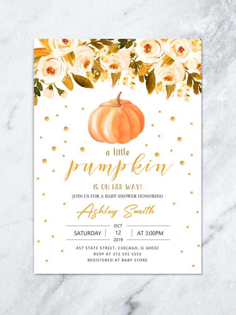 Fall Pumpkin Baby Shower or Sprinkle Invitation for Boy or Girl