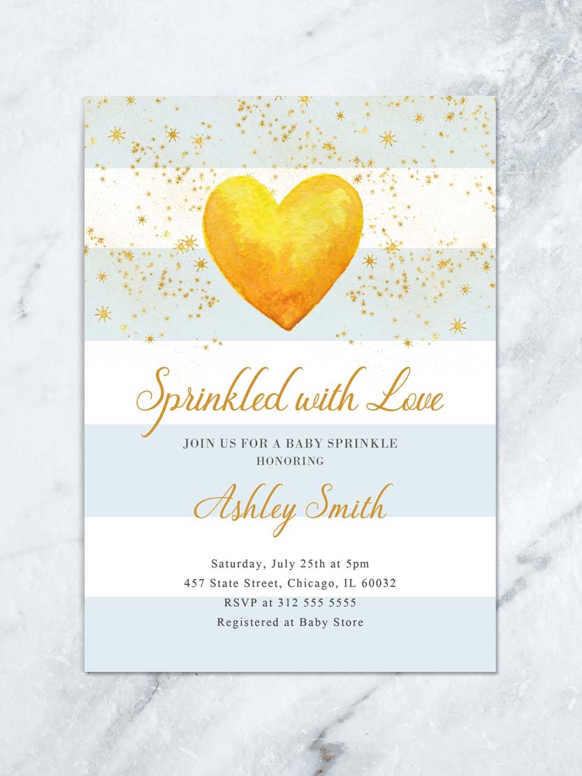 Baby Sprinkle Invitation Sprinkled With Love Boy Baby Shower Printable Invite Gold Heart Tda Party On Paper