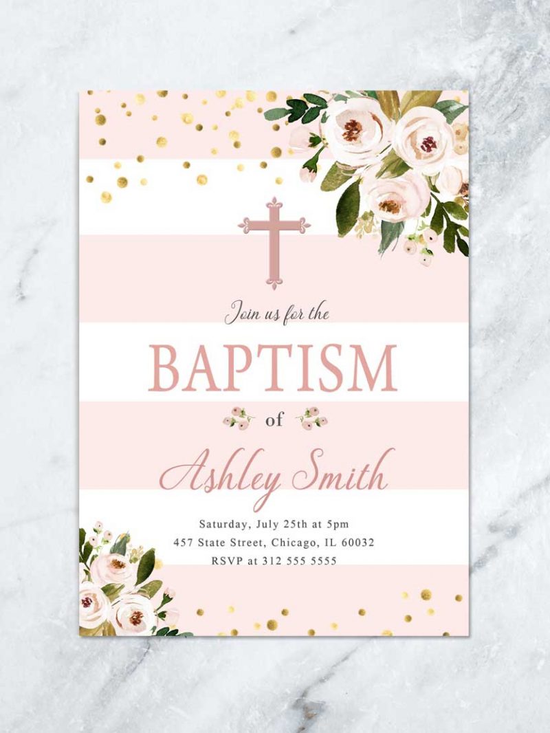 Floral Girl Baptism Invitation