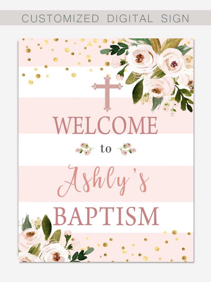 Personalized Floral Girl Baptism Welcome Sign