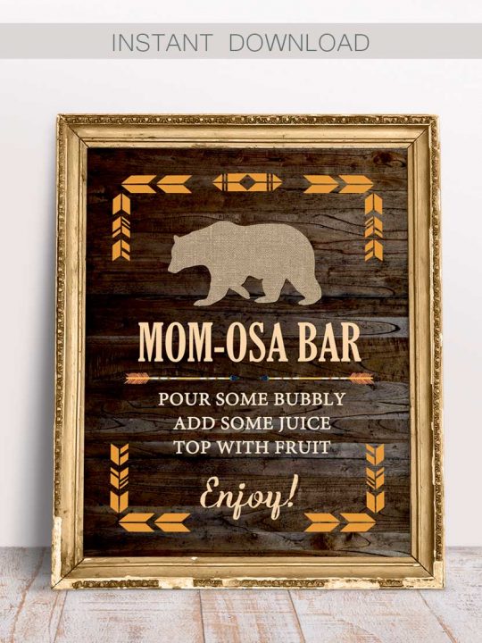 Rustic Woodland Mom-osa Bar Sign