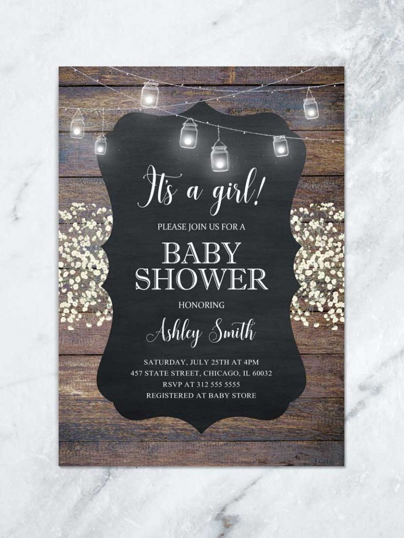 Rustic Baby's Breath Baby Shower Invitation