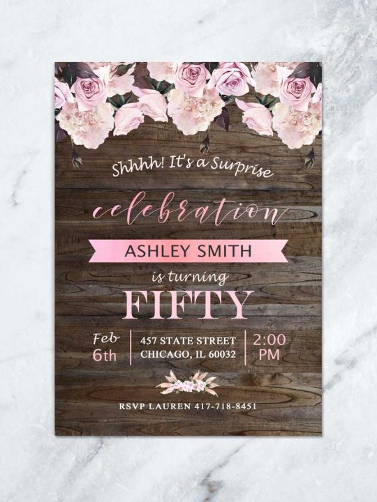 Rustic Floral Surprise Birthday Party Invitation