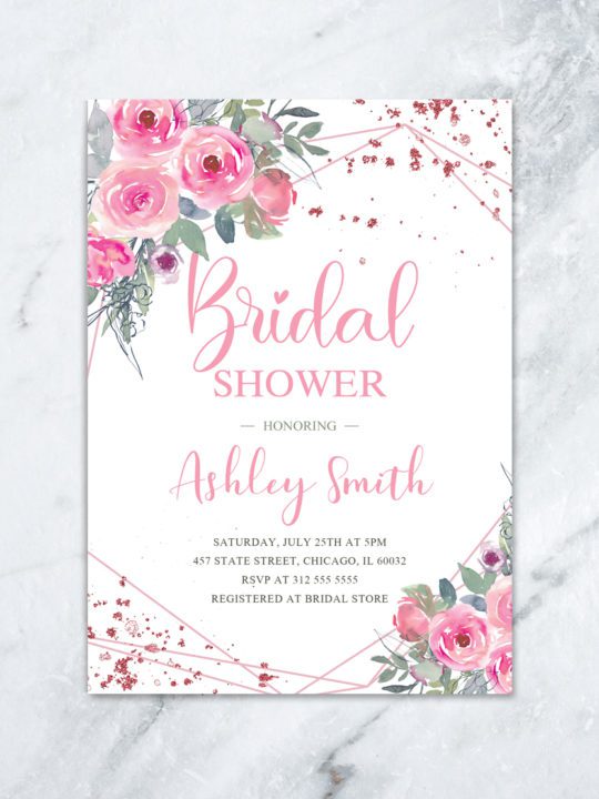 Modern Pink Floral Bridal Shower Invitation