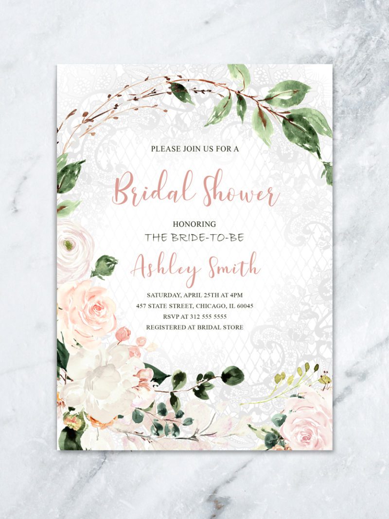 Floral and Lace Bridal Shower Invitation