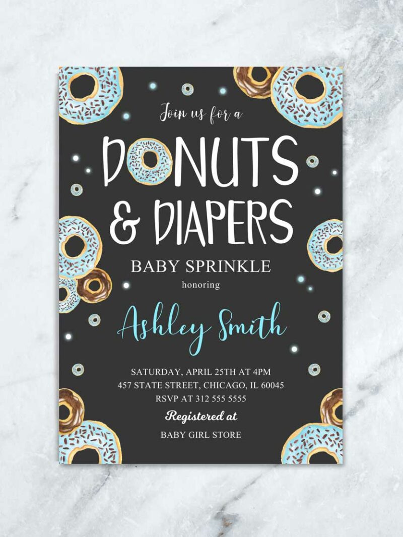 Donuts and Diapers Boy Baby Sprinkle Invitation