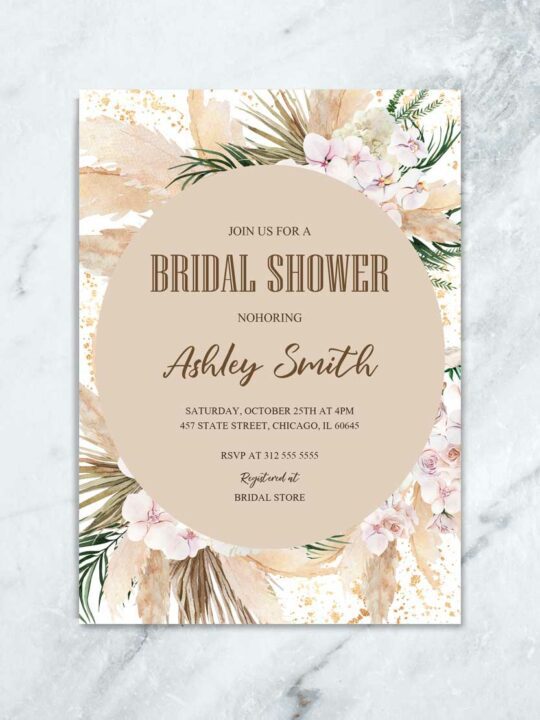 Pampas Grass Bridal Shower Invitation