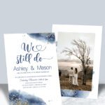 Modern Watercolor Blue and Gold Vow Renewal Invitation