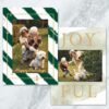 Green and Gold Stripes Happy Holidays Family Photo Card