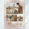 Rose Gold and Beige Modern Christmas Family Photo Card