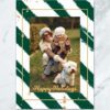 Green and Gold Stripes Happy Holidays Family Photo Card