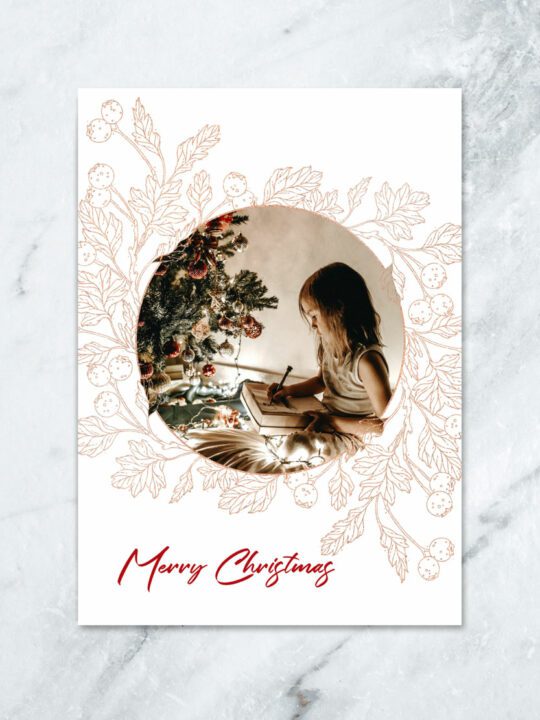 Elegant Rose Gold Berries Christmas Family Photo Card