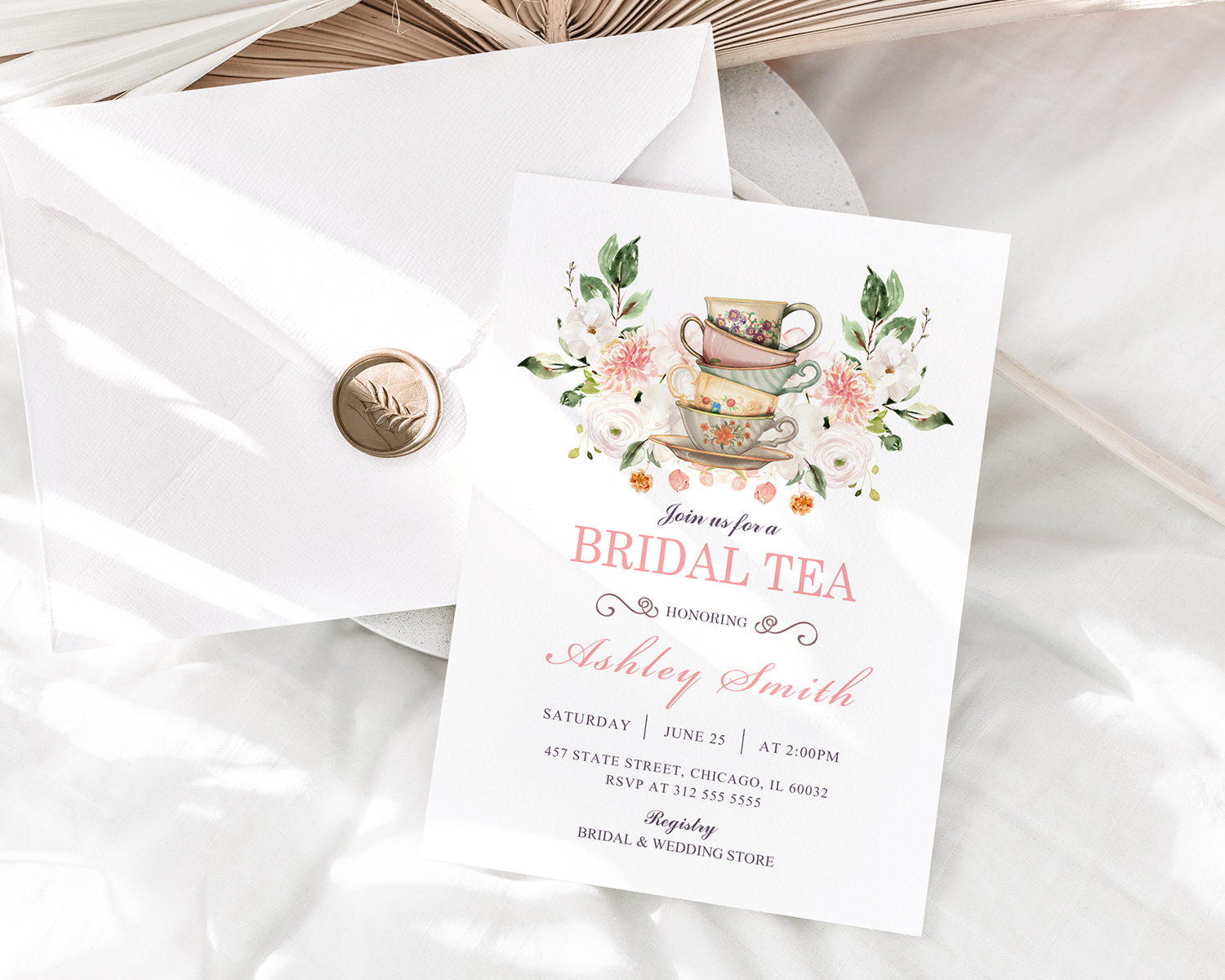 Tea Bridal Shower Party Invitation, High Tea Bridal Bruch Invite, Love is Brewing Bridal Luncheon