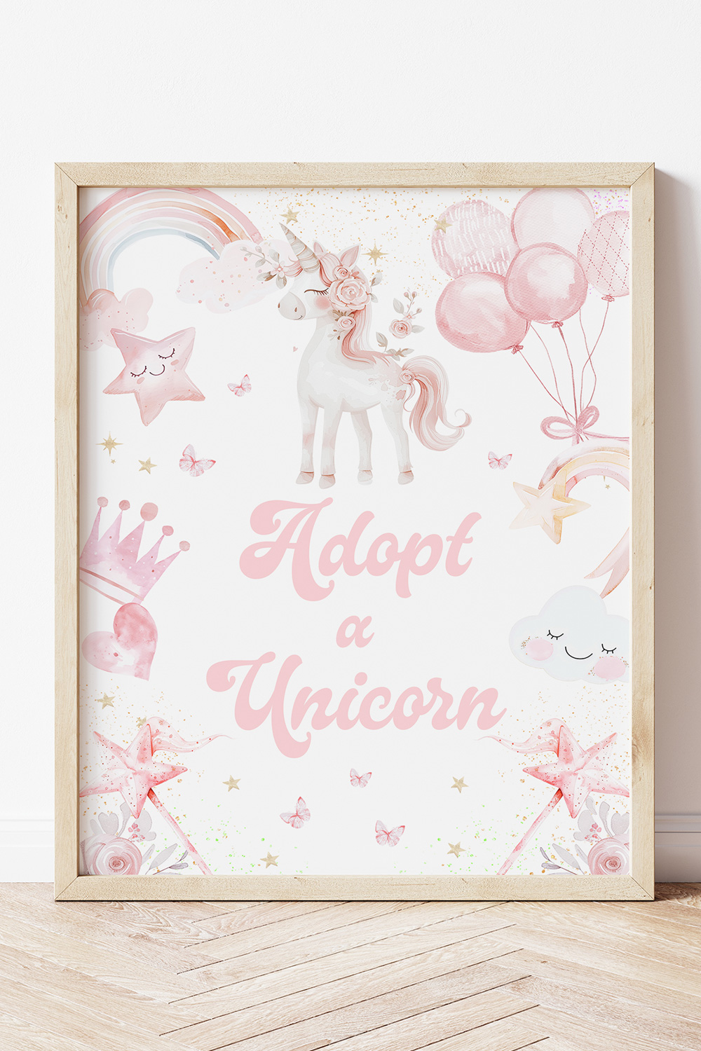 Adopt a Unicorn Birthday Decor Sign, Unicorn and Rainbow Decoration, Girl Unicorn Party Adoption Sign, Pink Magical Party Table Sign Digital