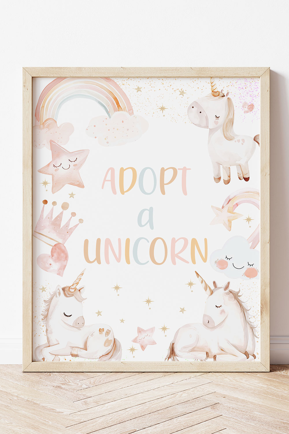 Adopt a Unicorn Birthday Decor Sign, Girl Unicorn Party Adoption Sign, Unicorn and Rainbow Decoration, Pink Magical Party Table Sign Digital