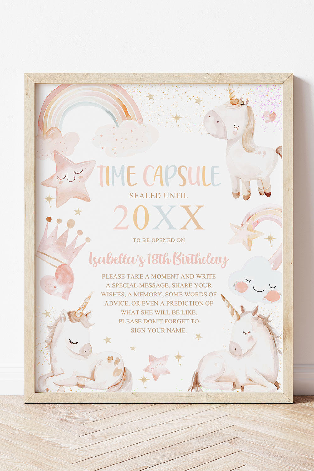 Magical Unicorn Time Capsule Sign and Message Card