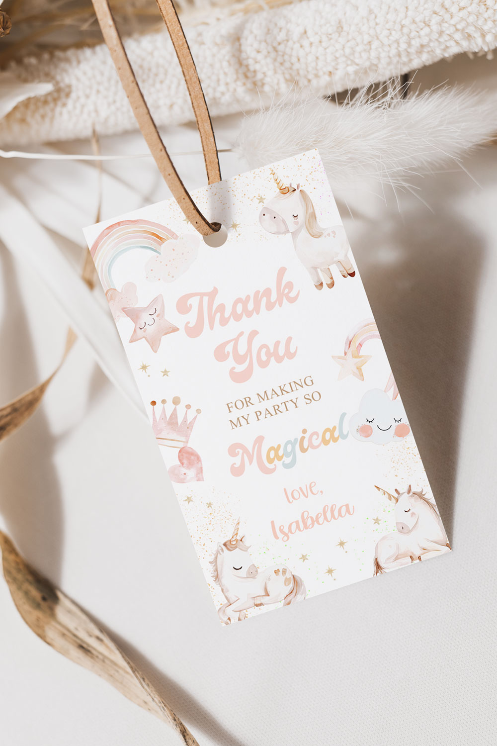 Magical Unicorn Birthday Tag, Unicorn and Rainbow Party Thank You Tag, Whimsical Pastel Unicorn Party Favor Card, Unicorn Gift Bags Decor